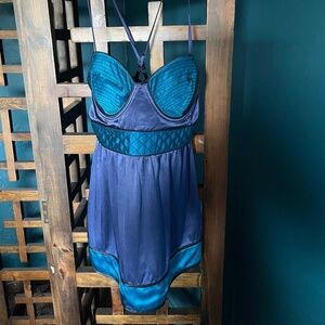 Proenza Shouler silk camisole top, teal/purple empire waist, L, flawless